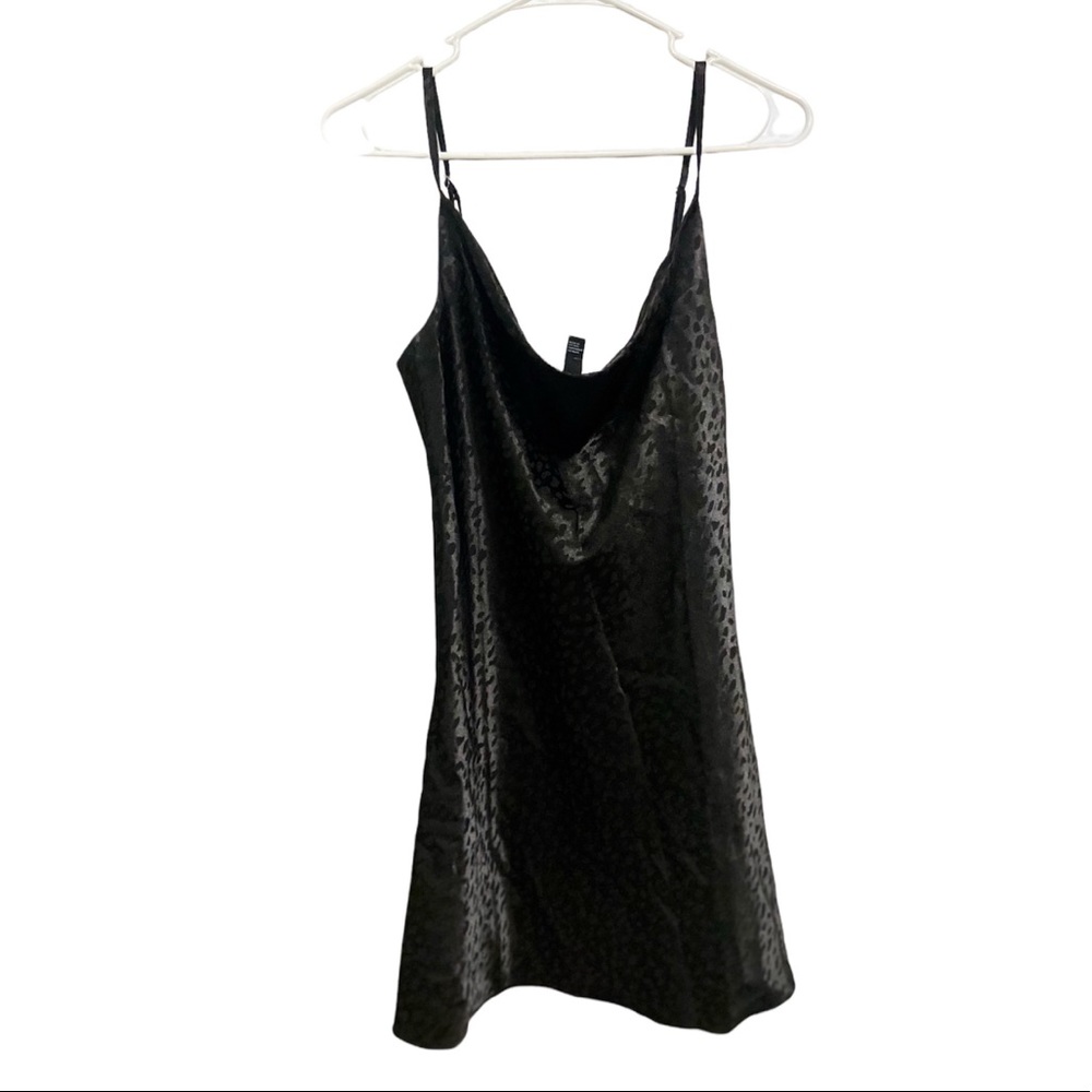Black Satin Leopard Print Slip Dress